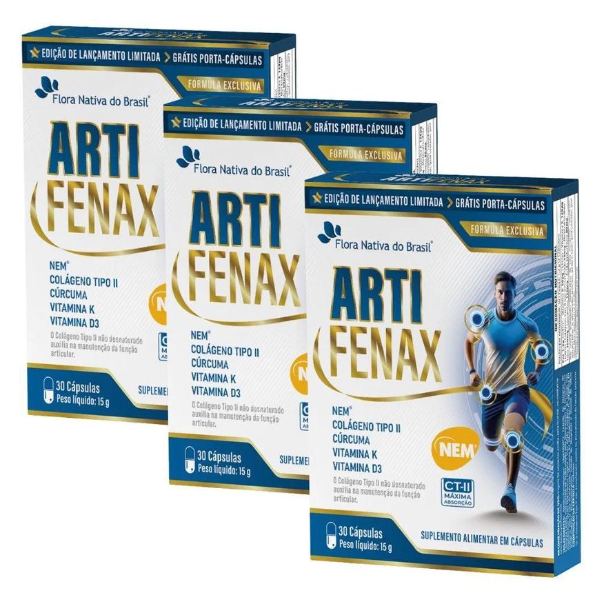 Flora Nativa Do Brasil Kit 3x Artifenax (nem, Colágeno Tipo 2, Curcumina, Vitminas D3 e K2) 30 cápsulas - Flora Nativa