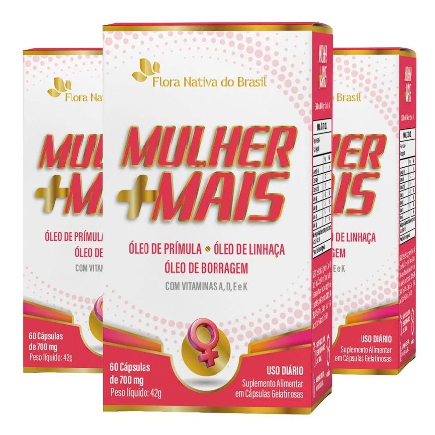 Flora Nativa Do Brasil Kit 3x Mulher +mais (primula, Linhaca, Borragem + Vit. Adek) 60 cápsulas - Flora Nativa