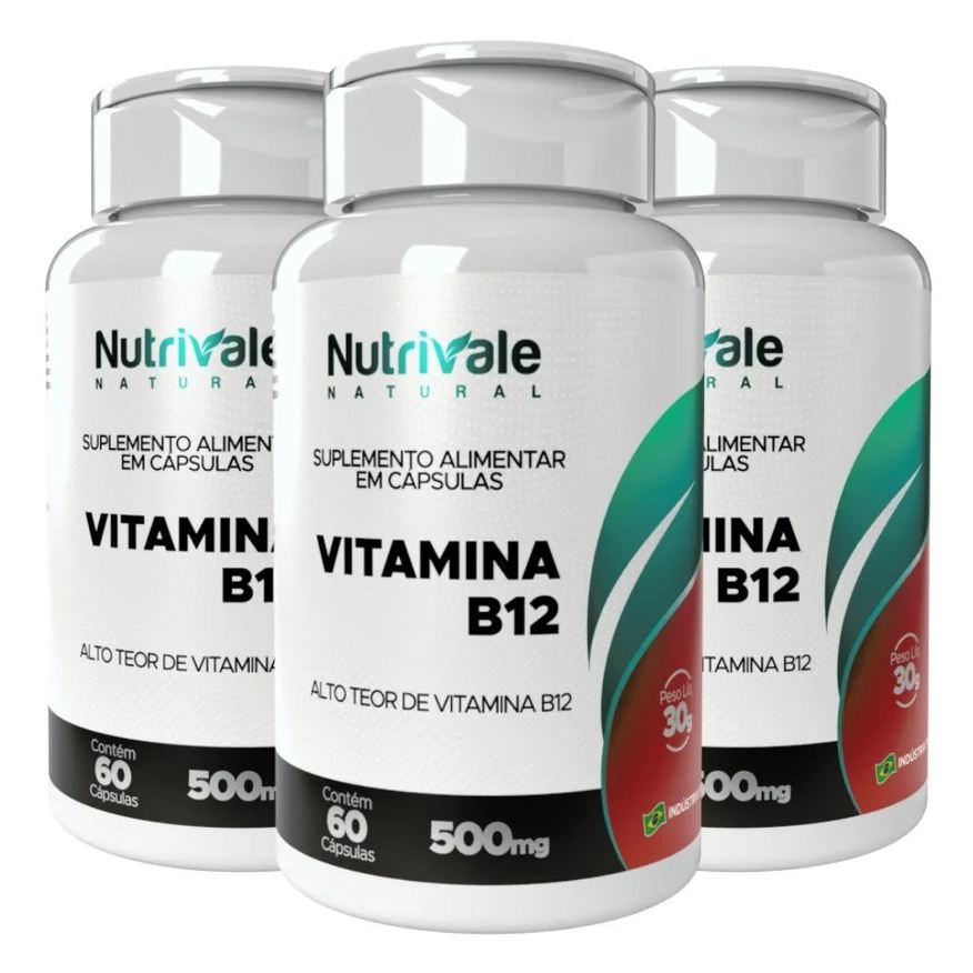 Nutrivale Kit 3x Vitamina B12 (cianocobalamina) 400% 60 cápsulas