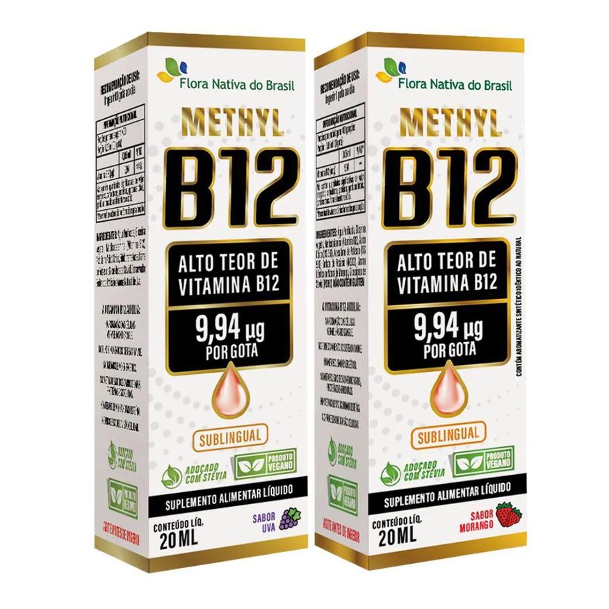 Flora Nativa Do Brasil Kit Vitamina B12 Sublingual (metilcobalamina) Uva e Morango - Flora Nativa