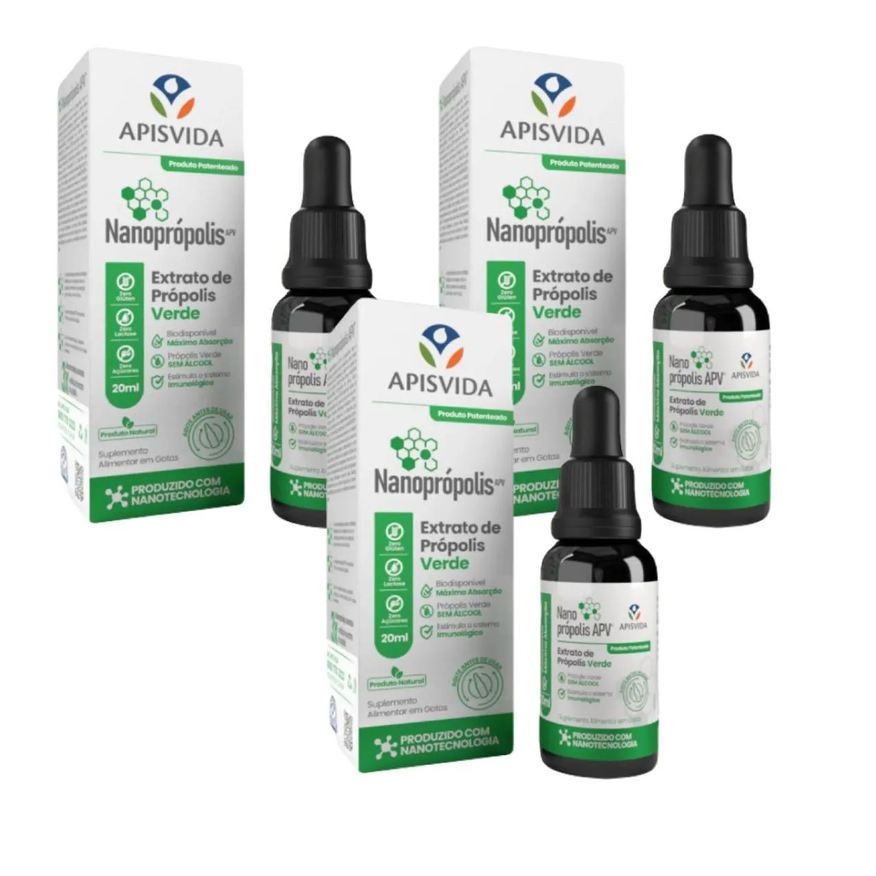 Apis Vida 3x Nanoprópolis - Extrato de Própolis Verde - 20ml - sem Sabor