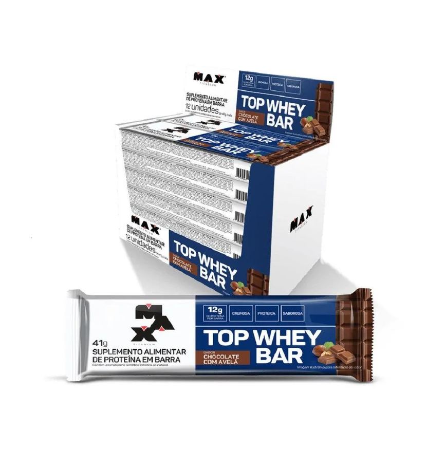 Max Titanium Top Whey Bar (display 12 Unid. 41g) - Sabor: Chocolate E Avelã