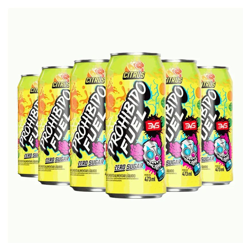 3Vs Prohibido Fuel Pré-treino Drink Pack (6 Unid. de 473ml) - Sabor: Citrus