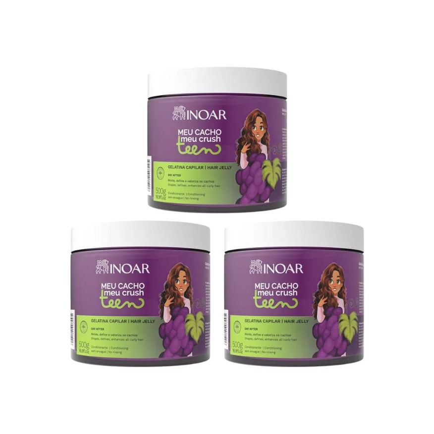 Inoar Gelatina Capilar Meu Cacho 500g Teen Uva - 3un