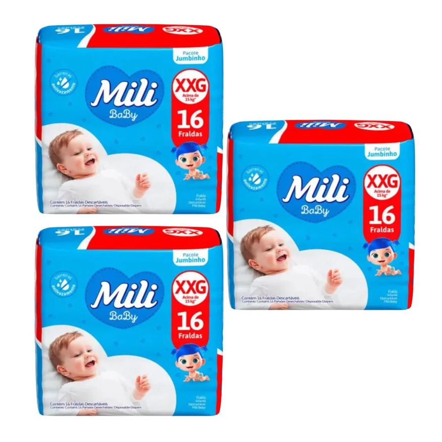 Mili Kit C3 Fralda Descartável Tam Xxg Jumbinho - Baby