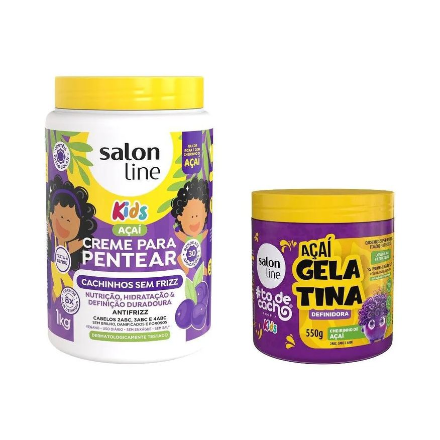 Salon Line Kit Cheirinho de Açaí com Creme para Pentear e Gelatina #todecacho Kids