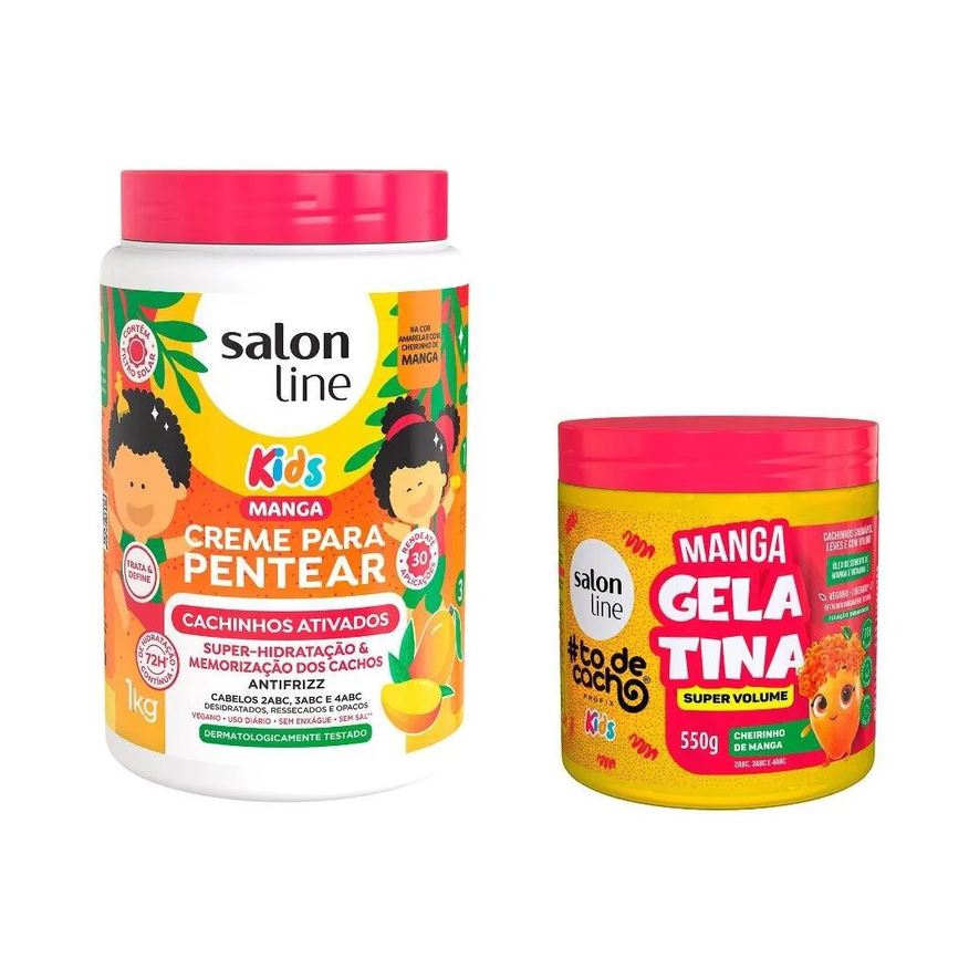 Salon Line Kit Cheirinho de Manga com Creme para Pentear e Gelatina #todecacho Kids