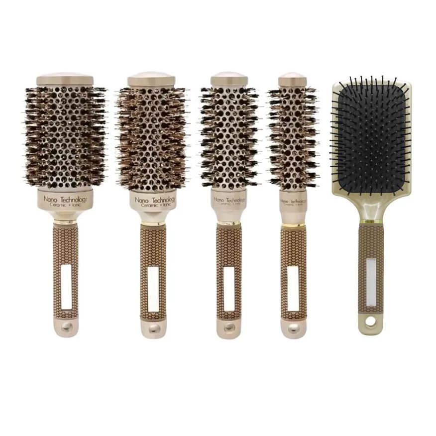 Mofashi Kit 5 Escovas Termica Profissional Vazada Cerâmica Cerdas de Javali e Nylon com Escova Raquete