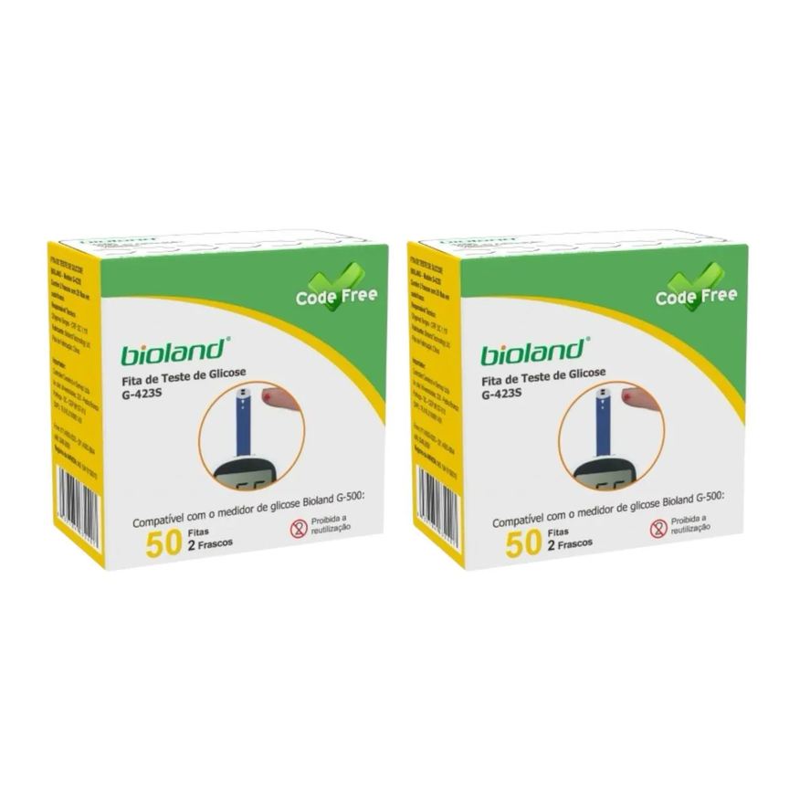 Bioland 2 Caixas Fita Medição de Glicose G423s 50 Fitas