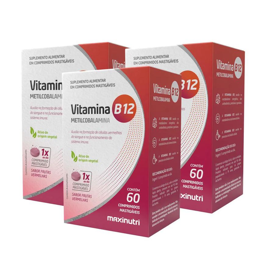 Maxinutri Kit 3 Vitamina B12 Mastigável Zero Açucar 60 Cp