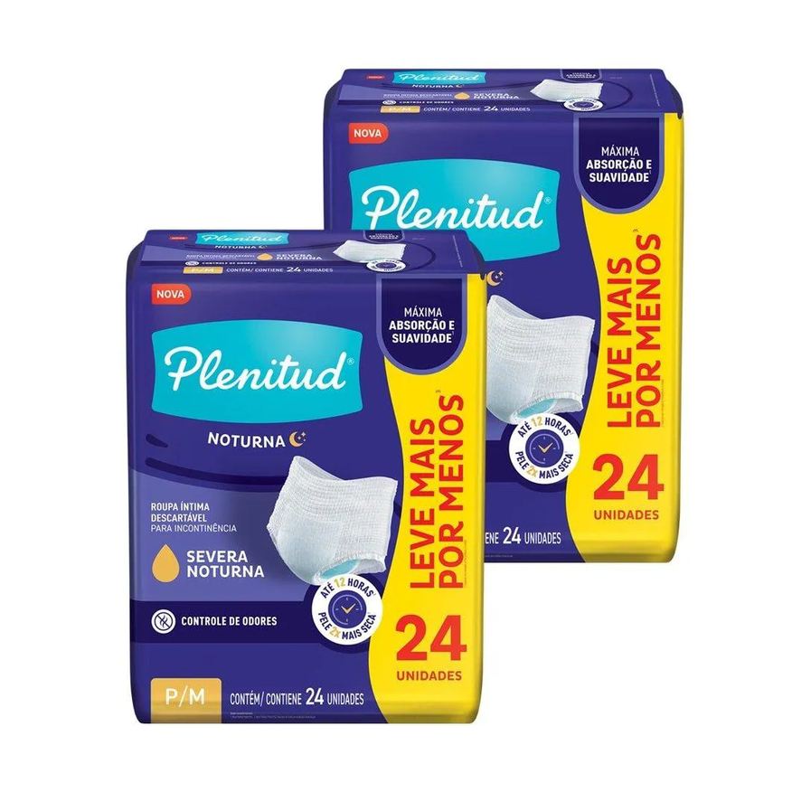 Plenitud Fralda Descartável Noturna P/m Roupa Íntima - 2 Pacotes com 24 Fraldas - Total 48 Tiras
