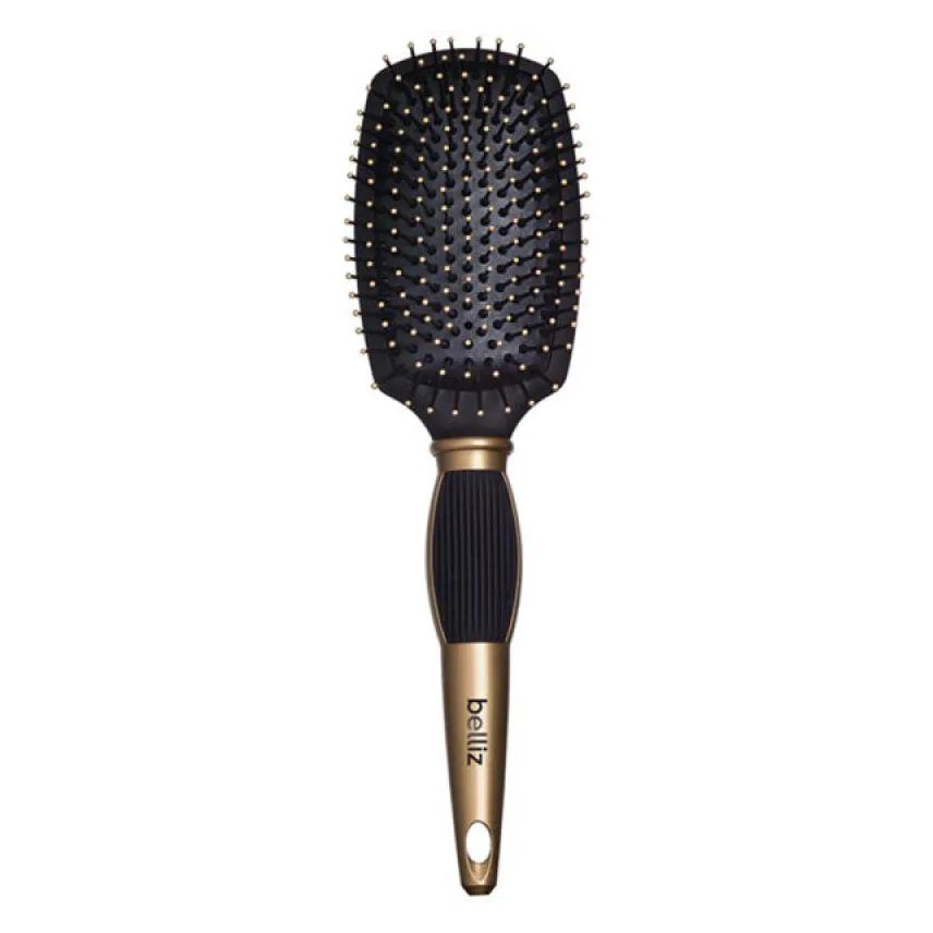 Big Universo Escova de Cabelo Belliz Black &amp; Gold Racket Média - Belliz