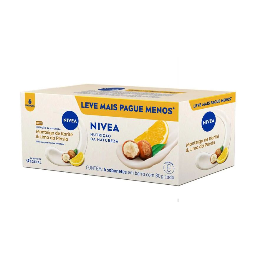 Nivea Kit Sabonete Vegetal em Barra Nutrição da Natureza Manteiga de Karité & Lima da Pérsia 6 Unidades com 80g cada