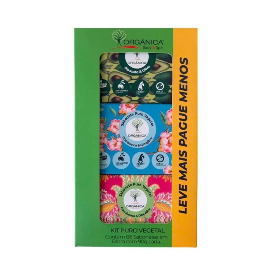 Organica Kit Sabonete em Barra Orgânica Puro Vegetal Mix de Fragrâncias 6 Unidades com 90g cada