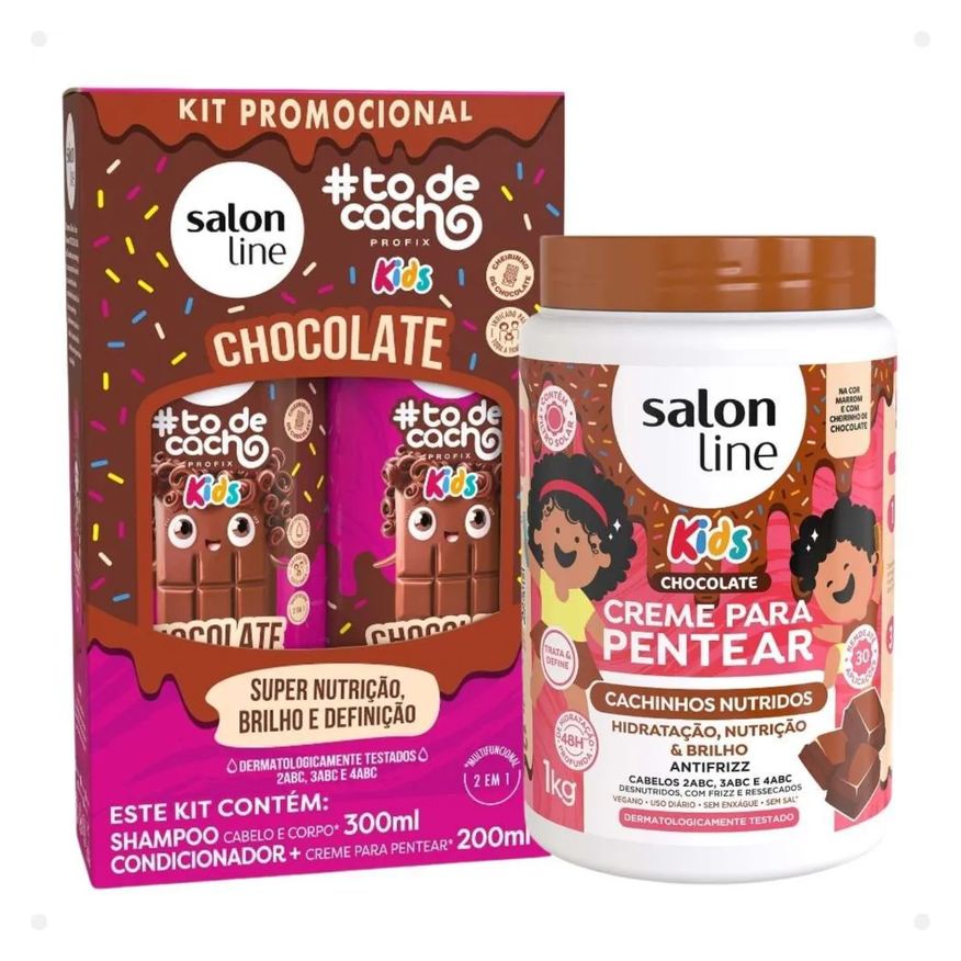 Salon Line Kit Kids: Shampoo e Condicionador + Creme para Pentear Chocolate