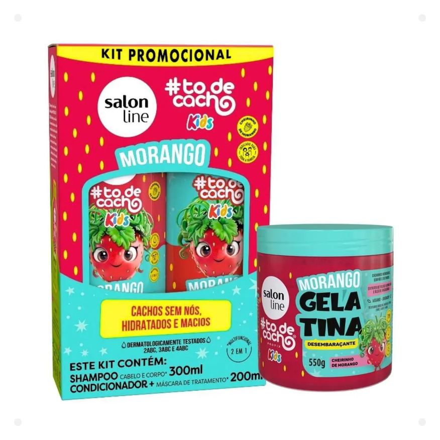 Salon Line Kit Kids: Shampoo e Condicionador + Gelatina Desembaraçante Morango