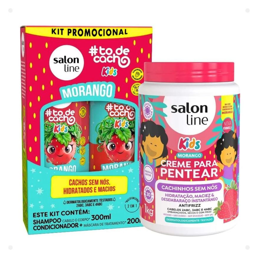 Salon Line Kit Kids: Shampoo e Condicionador + Creme para Pentear Morango
