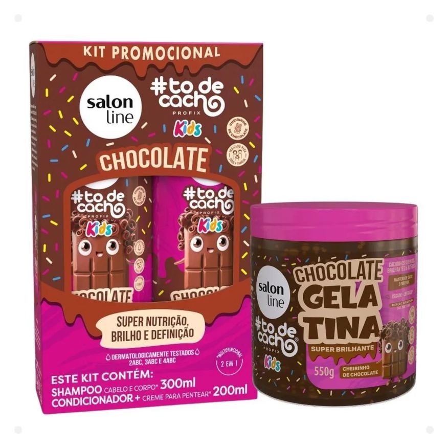 Salon Line Kit Kids: Shampoo e Condicionador + Gelatina Super Brilhante Chocolate
