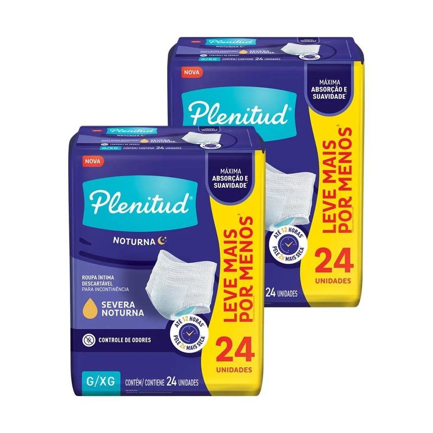 Plenitud Fralda Descartável Noturna G/xg Roupa Íntima - 2 Pacotes com 24 Fraldas - Total 48 Tiras