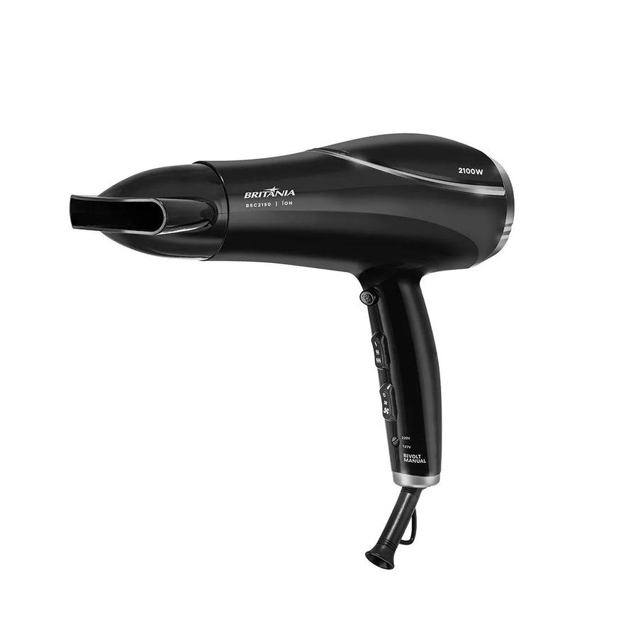 Britânia Secador de Cabelo Bsc2150 - com 2 Velocidades, 3 Temperaturas, 2100w, Preto, Bivolt 85