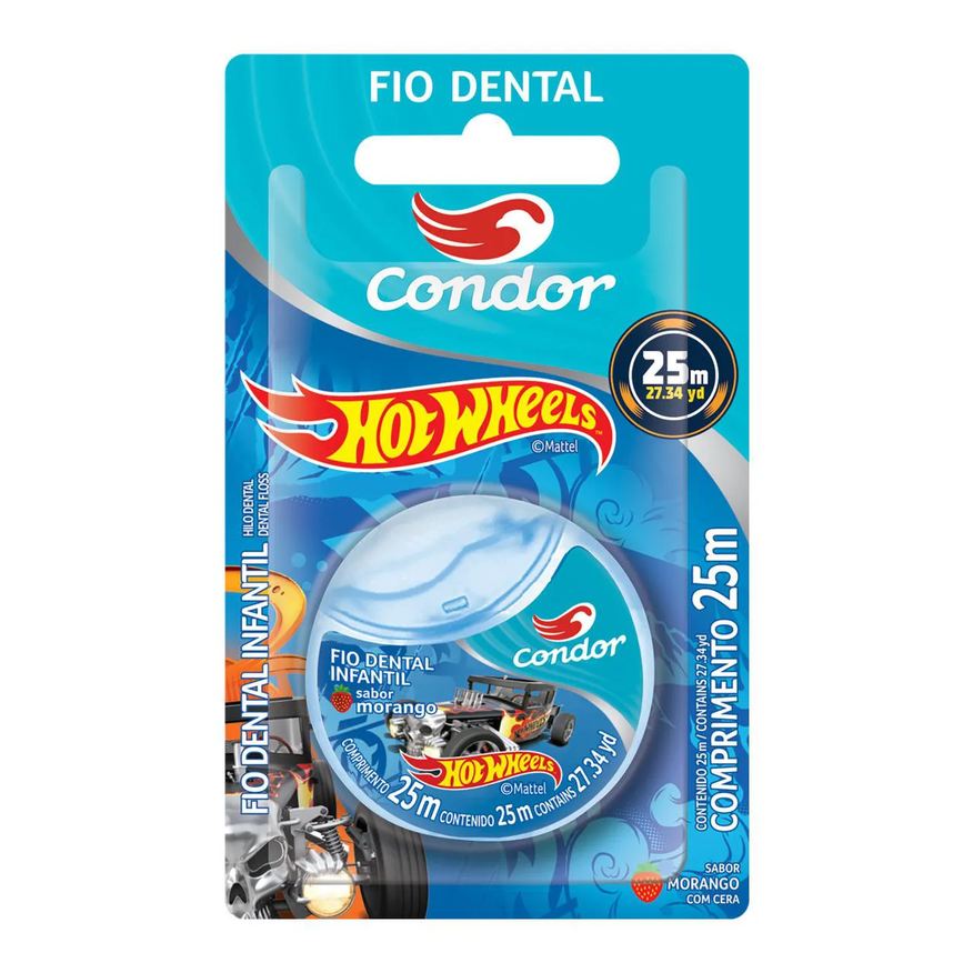 Condor Fio Dental Infantil com Cera Morango Hot Wheels 25m
