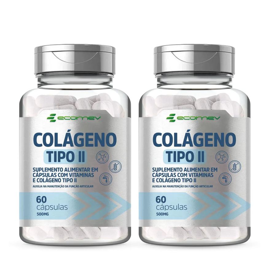 Ecomev 2x Colageno Tipo 2 com Vit C e D3 B1 B3 B6 B12 500mg 60 cápsulas