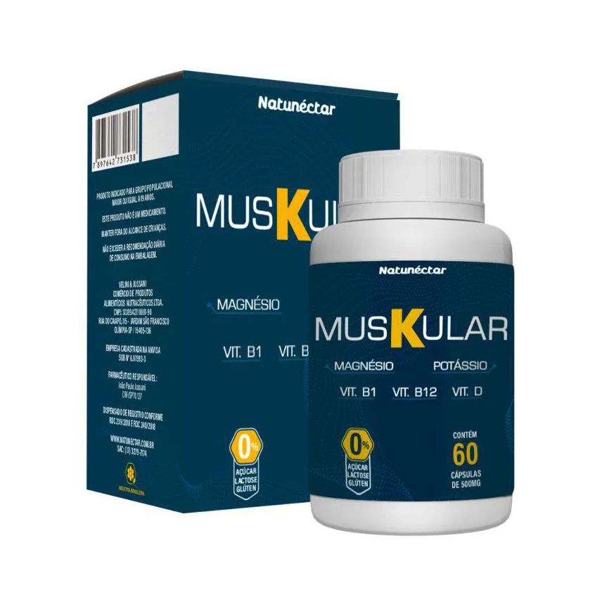 Natunéctar Muskular - Potássio, Vitamina D Vitamina B1 Vitamina B12 500mg 60 Cápsulas