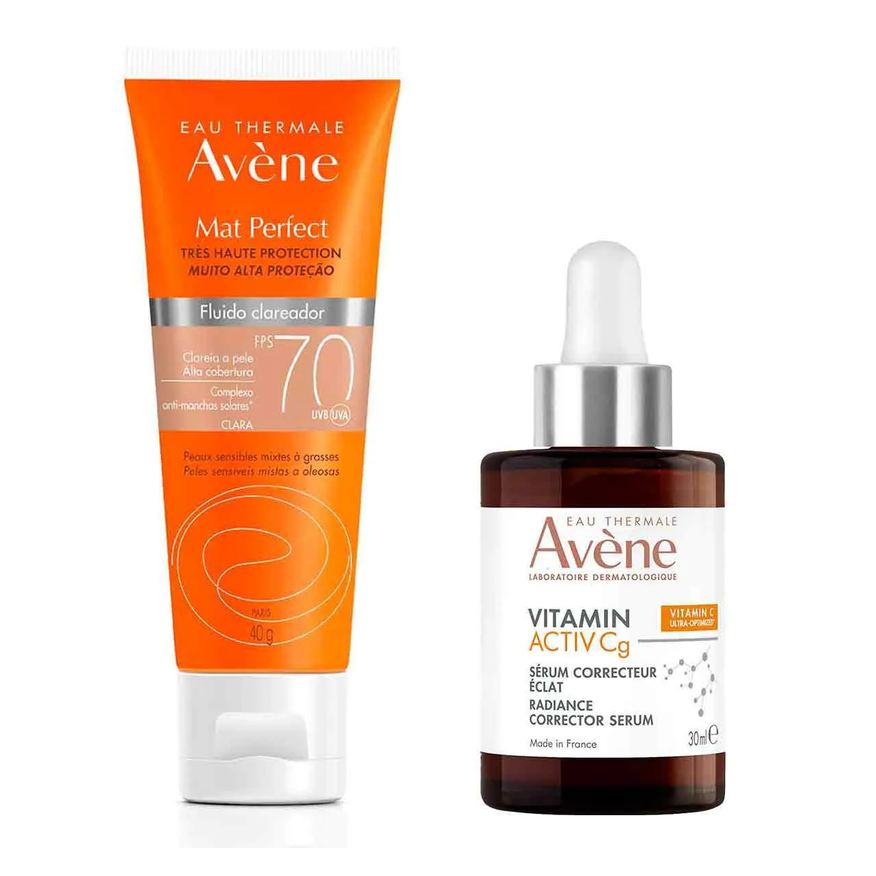 Avène Kit Sérum Facial Iluminador Intensivo Vitamin Activ Cg 30ml + Protetor Solar Facial Mat Perfect FPS 70 Fluido Clareador Claro 40g