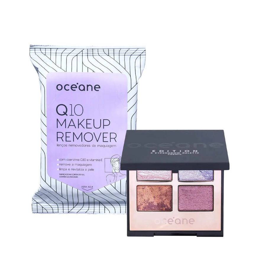OCéANE KIT Q10 MAKEUP LENçO DEMAQUILANTEE E COSMIC 4 EYESHADOW PALETA DE SOMBRAS (2 PRODUTOS)