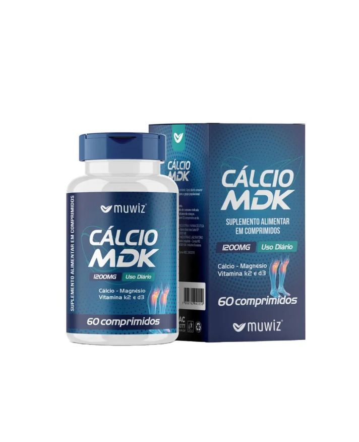 Muwiz Cálcio Mdk 1200mg - Cálcio Magnésio Vitamina K2 e D3 - 60 comprimidos