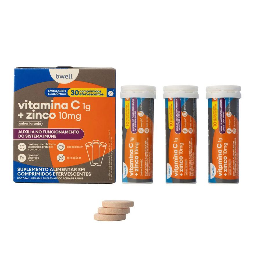 Vitamina C + Zinco bwell 30 Comprimidos Efervescentes