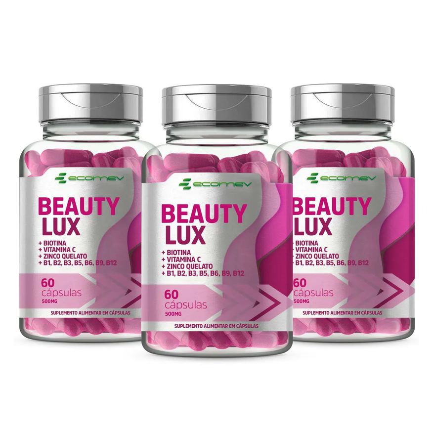 Ecomev 3x Beauty Lux Complexo B Biotina Vit C Zinco 500mg 60 Cápsulas