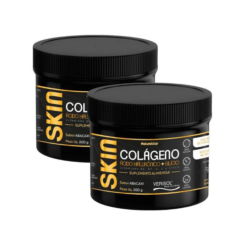 Natunéctar Kit Skin Colágeno Verisol em Pó Prevenção Rugas Natunectar Sabor Abacaxi 200g - 2 Unidades