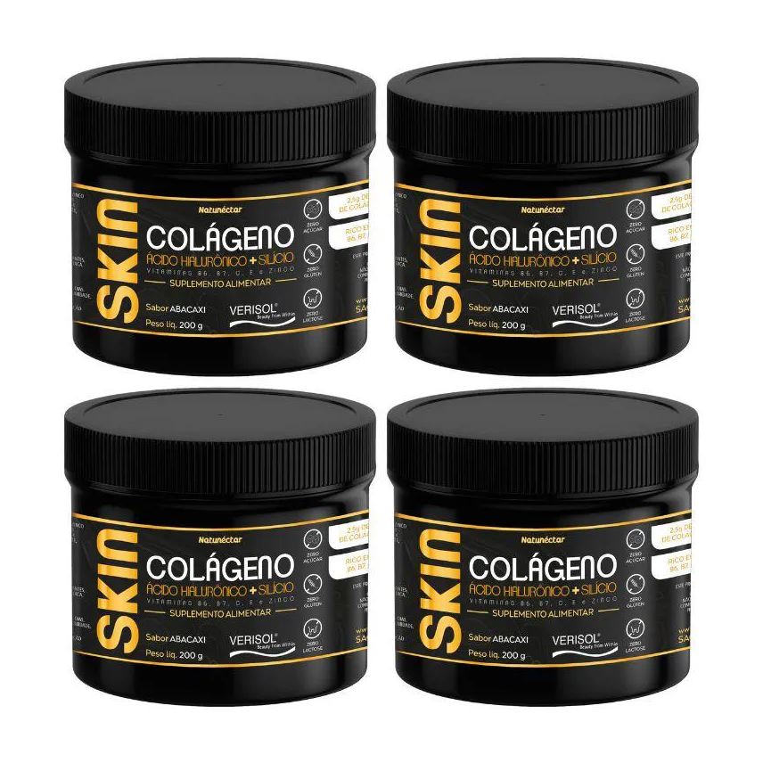 Natunéctar Kit Skin Colágeno Verisol em Pó Prevenção Rugas Natunectar Sabor Abacaxi 200g - 4 Unidades