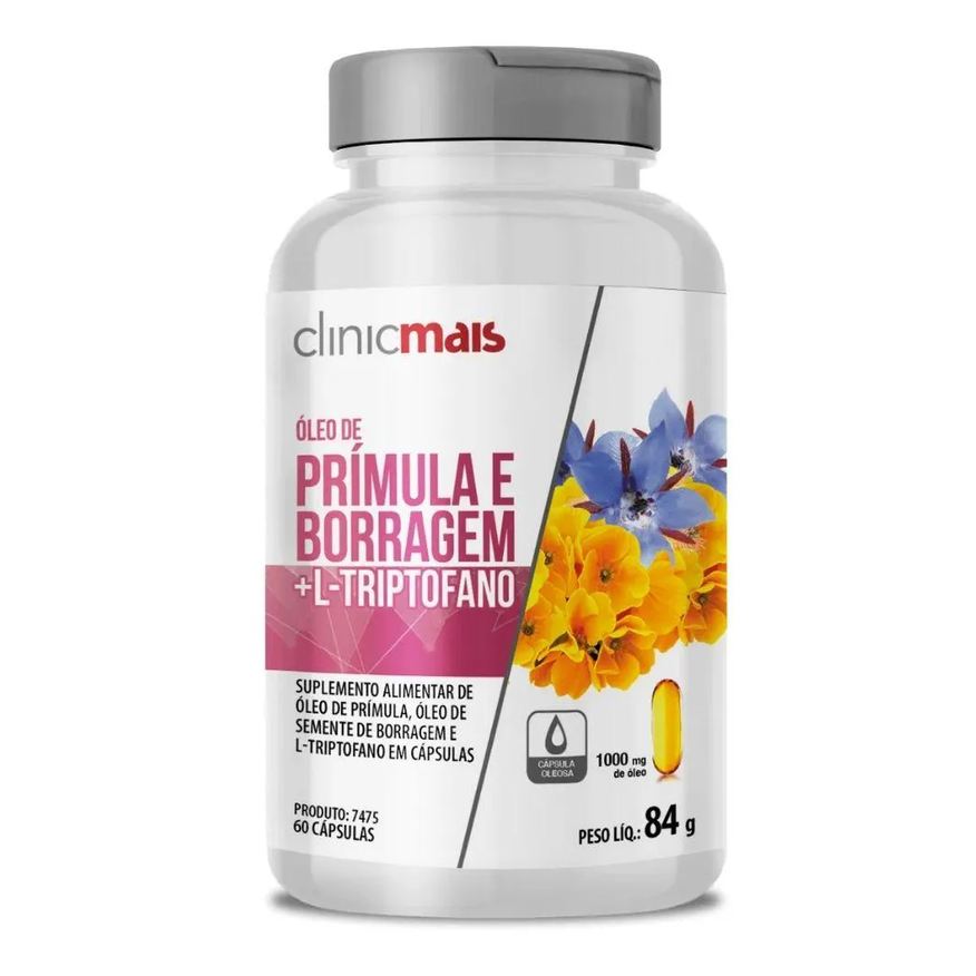 Clinic Mais Óleo de Prímula + Borragem + L-triptofano 1000mg 60 cápsulas - Clinicmais