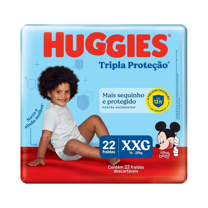 Huggies Fralda Descartável Tripla Proteção Jumbo Tamanho Xxg - 6 Pacotes com 22 Fraldas - Total 132 Tiras