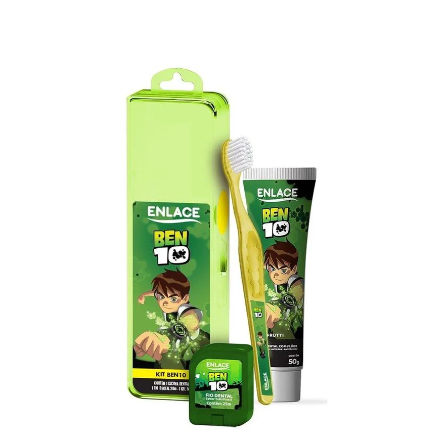 Enlace Kit Ben 10 Escova + Creme Dental + Fio Dental + Estojo
