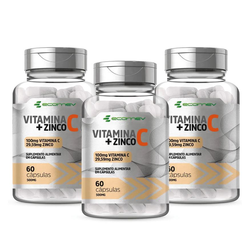 Ecomev 3x Vitamina C com Zinco Quelato 60 Capsulas