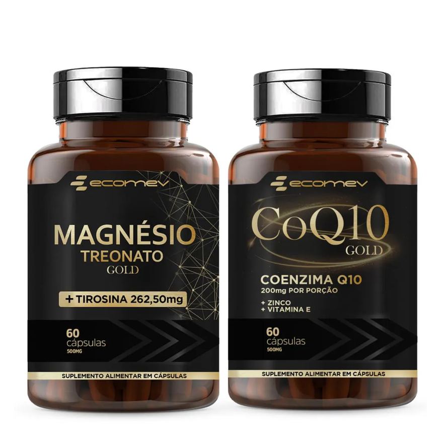 Ecomev Kit Magnesio Treonato com L- Tirosina 500mg + Coenzima Q10 200mg com Vit e e Zinco 60 Capsulas