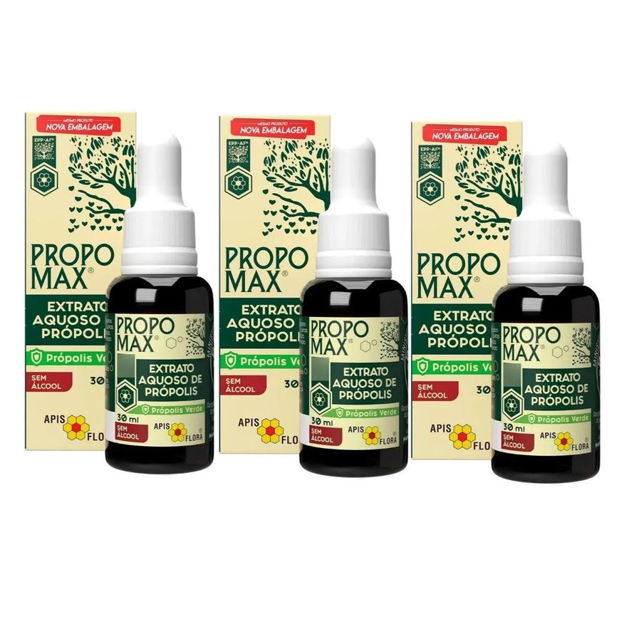 Apis Flora Kit 3x - Extrato de Própolis sem Álcool (aquoso) - 30ml - Propomax®
