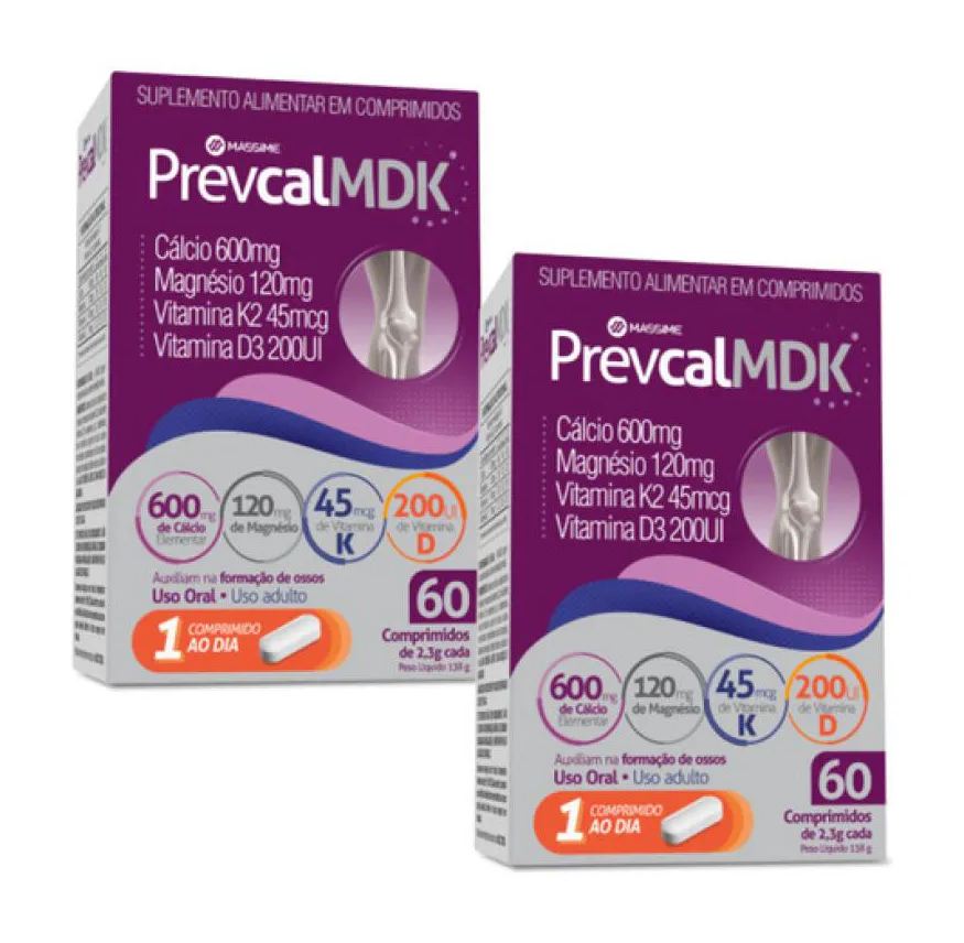 Massime 2x Prevcal Mdk 600mg Calcio 60 comprimidos - Vitaminas D, K, Magnésio