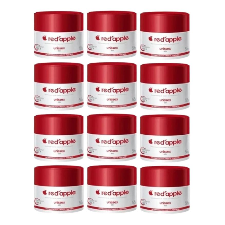 Red Apple Kit 12 Desodorante Creme Unissex 55 Gramas