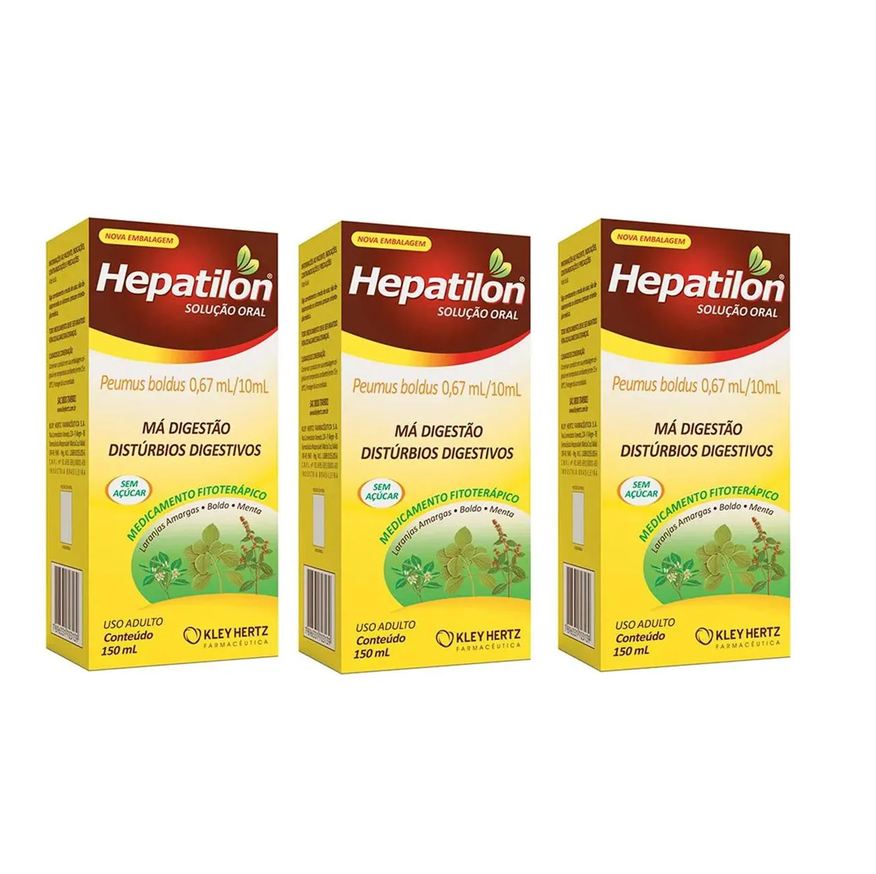 Kley Hertz Kit 3 Hepatilon Boldo Contra Má Digestão Azia Mal - Estar 150m
