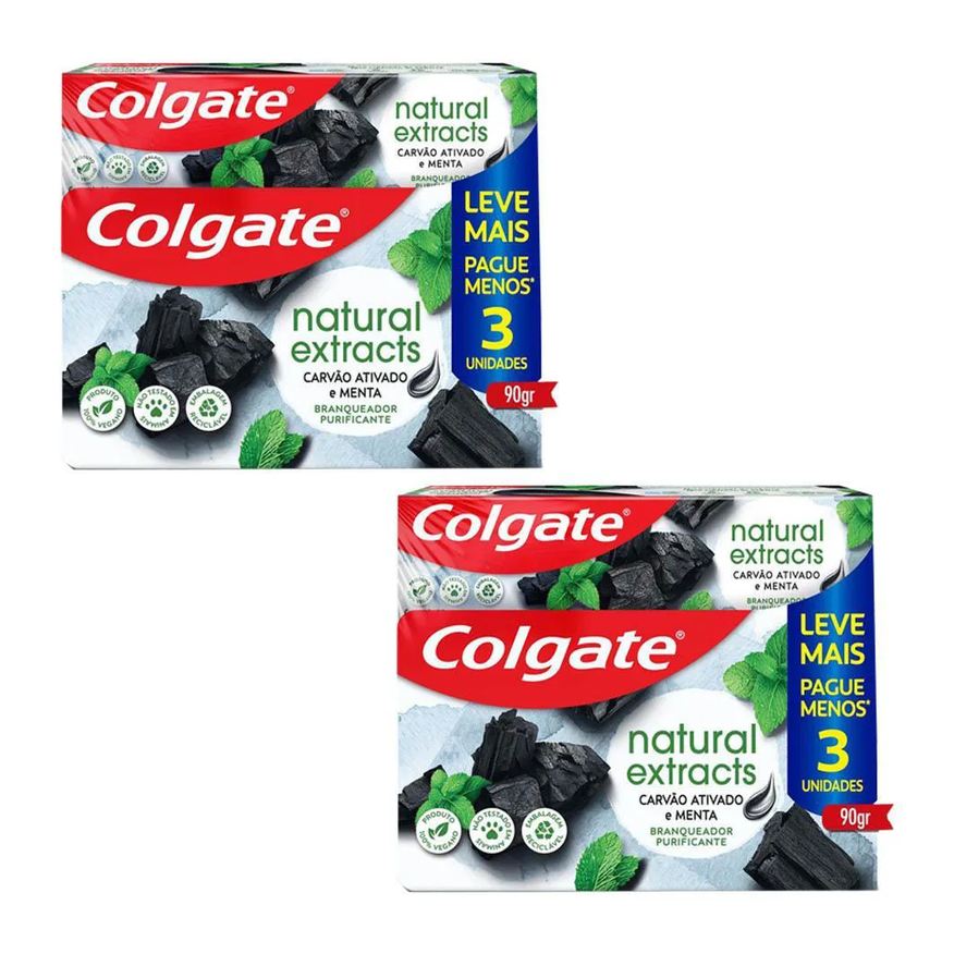 Colgate Kit 2 Pack Creme Dental Natural Extracts Carvão Ativado e Menta 6x90g