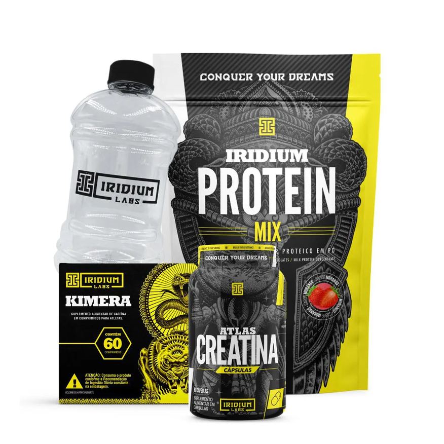 Iridium Labs Whey Protein Mix + Kimera Thermo + Atlas Creatina 60 Cápsulas + Acessório. Morango