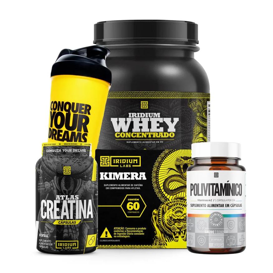 Iridium Labs Whey Protein Concentrado + Creatina Cápsulas 60g + Kimera Thermo + Polivitamínico 30 Cápsulas + Acessório Chocolate