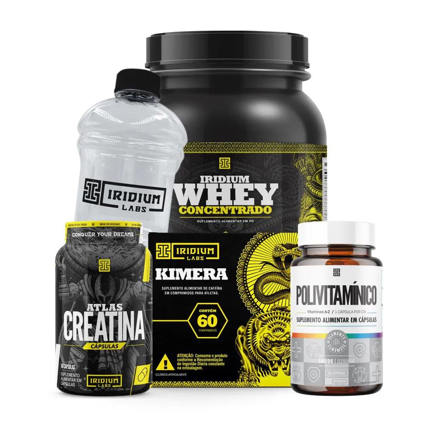 Iridium Labs Whey Protein Concentrado + Creatina Cápsulas 60g + Kimera Thermo + Polivitamínico 30 Cápsulas + Acessório Doce de Leite