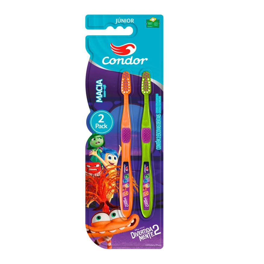 Condor Escova de Dente Divertida Mente 2 Júnior Macia Cabeça P 2 Unidades