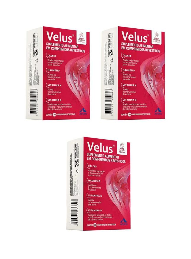 Apsen Kit 3 Suplemento Velus Cálcio Magnésio Vitamina D 30cp