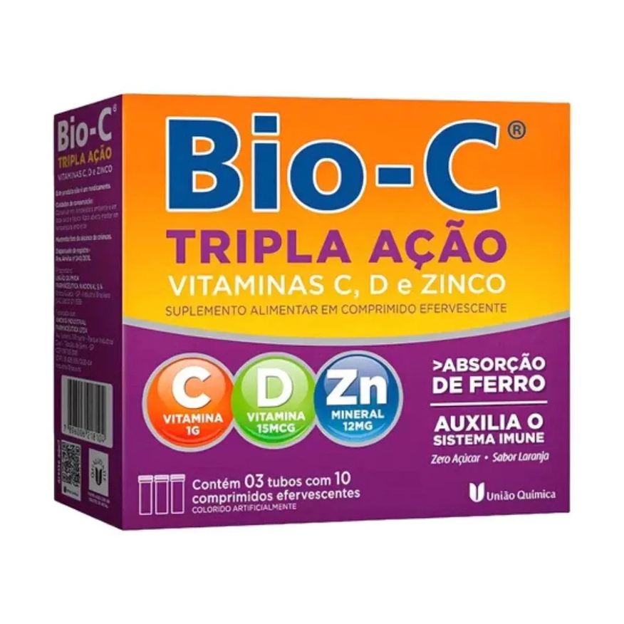 União Química Vitamina C 1g + Zinco + Vit D Bio-c Tripla Ação 30cps
